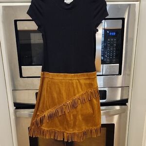 Bonnie Jean Black and Brown Asymmetrical Skirt Dress
